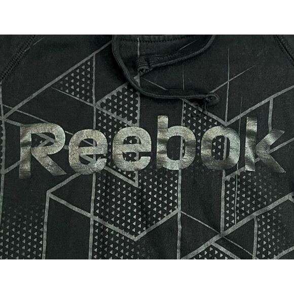 Reebok Black Geometric Hoodie Mens Size Medium Pullover Sweatshirt Athletic Wear - Picture 10 of 15